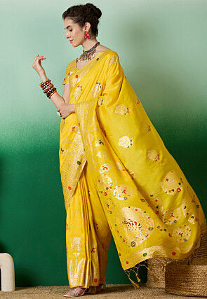 Woven Art Silk Saree in Yellow