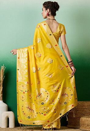Woven Art Silk Saree in Yellow