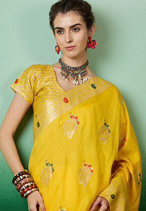 Woven Art Silk Saree in Yellow