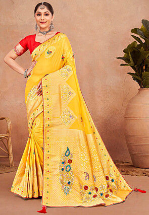 Woven Art Silk Saree in Yellow