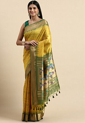 Woven Art Silk Saree in Yellow