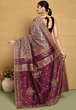 Woven Art Silk Scalloped Saree in Dark Purple