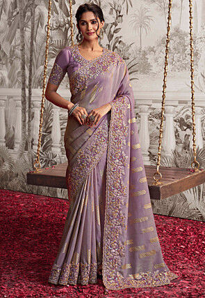 Woven Art Silk Scalloped Saree in Light Purple