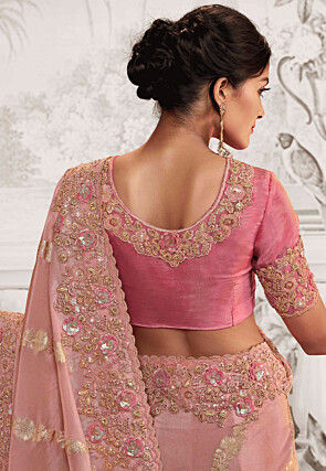 Woven Art Silk Scalloped Saree in Pink