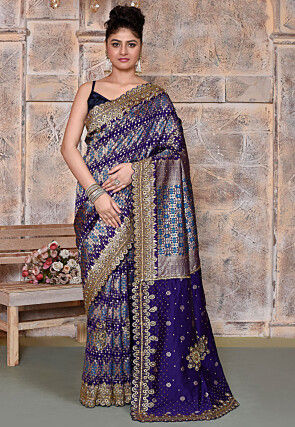 Woven Art Silk Scalloped Saree in Purple