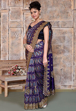 Woven Art Silk Scalloped Saree in Purple