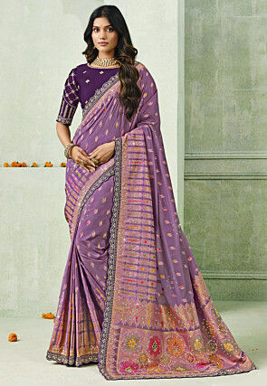 Woven Art Silk Scalloped Saree in Purple