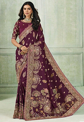 Woven Art Silk Scalloped Saree in Purple