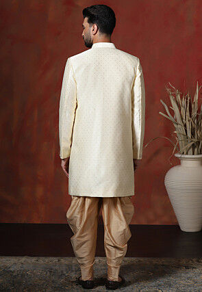 Woven Art Silk Sherwani in Cream