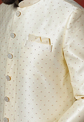 Woven Art Silk Sherwani in Cream