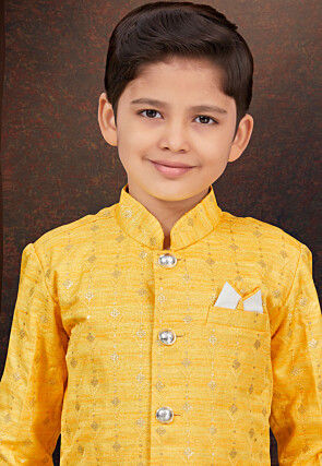 Woven Art Silk Sherwani in Yellow
