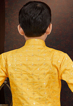 Woven Art Silk Sherwani in Yellow