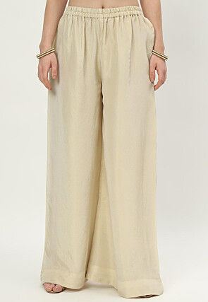 Woven Art Silk Staight Kurta Set in Light Beige