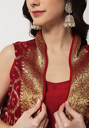 Woven Art Silk Straight Kurta Set in Maroon