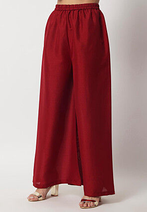 Woven Art Silk Straight Kurta Set in Maroon