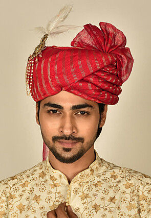 Woven Art Silk Turban in Red
