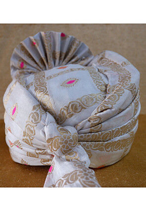 Woven Art Silk Unisex Turban in White
