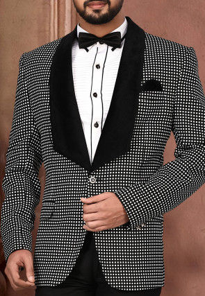 Woven Art Silk Tuxedo in Black and White