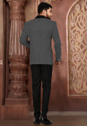 Woven Art Silk Tuxedo in Black and White