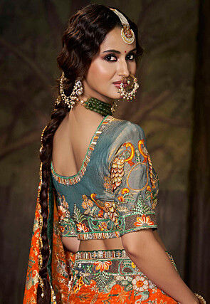 Woven Art Silk Two Part Saree in Orange and Grey