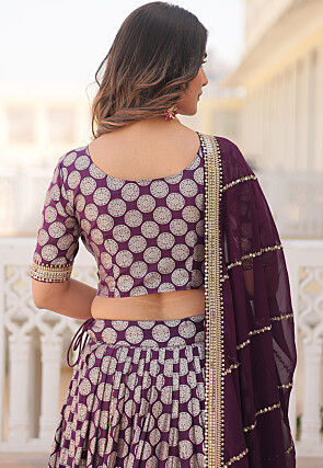 Woven Art Viscose Silk Jacquard Lehenga in Wine