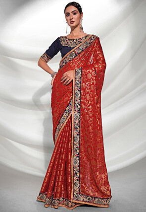 Woven Art Viscose Silk Saree in Red