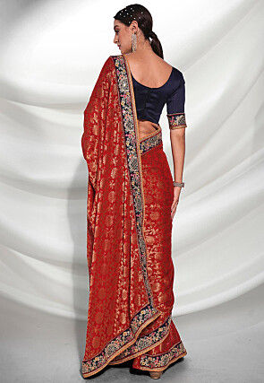 Woven Art Viscose Silk Saree in Red