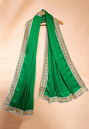 Woven At Silk Jacquard Dupatta in Green