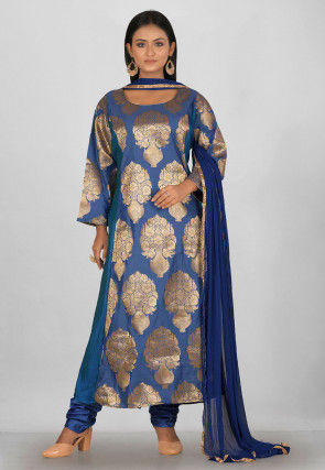 Woven Banarasi Silk Anarkali Suit in Blue