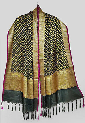Woven Banarasi Silk Dupatta in Black