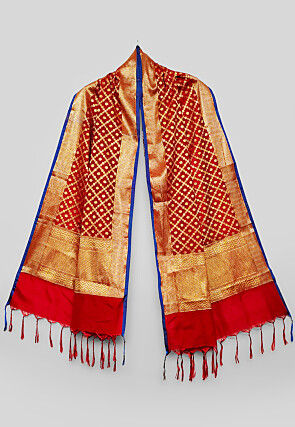 Woven Banarasi Silk Dupatta in Red