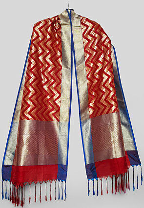 Woven Banarasi Silk Dupatta in Red