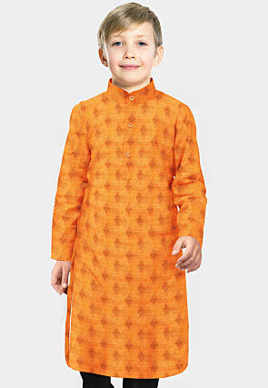 Woven Banarasi Silk Kurta in Pastel Orange