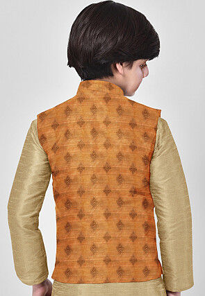 Woven Banarasi Silk Nehru Jacket in Orange
