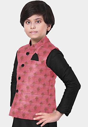 Woven Banarasi Silk Nehru Jacket in Pink