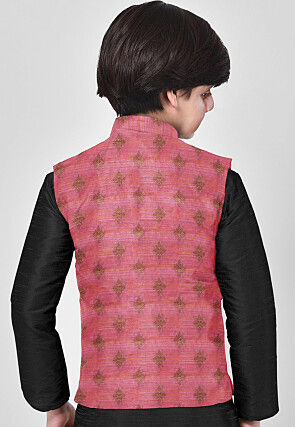 Woven Banarasi Silk Nehru Jacket in Pink