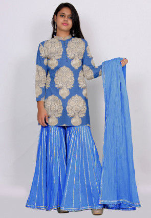 Woven Banarasi Silk Pakistani Suit in Blue