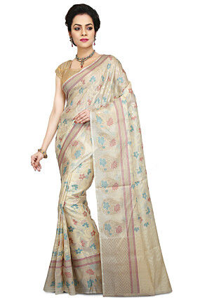 Woven Banarasi Tussar Silk Saree in Off White