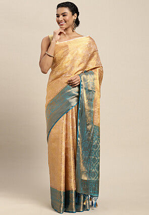 Woven Bangalore Silk Saree in Beige