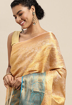 Woven Bangalore Silk Saree in Beige