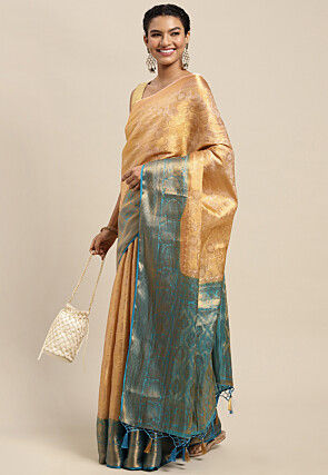 Woven Bangalore Silk Saree in Beige