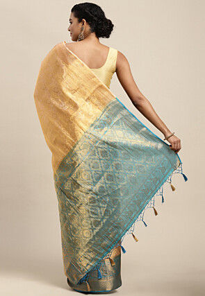 Woven Bangalore Silk Saree in Beige