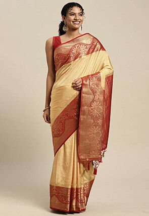Woven Bangalore Silk Saree in Beige