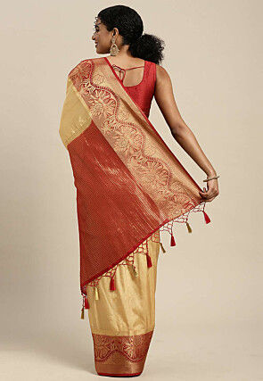 Woven Bangalore Silk Saree in Beige