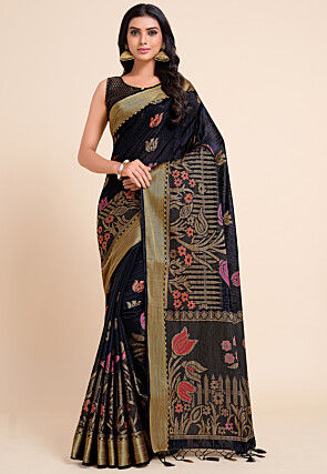 Woven Bangalore Silk Saree in Black