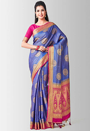 Woven Bangalore Silk Saree in Blue