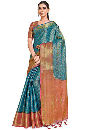 Woven Bangalore Silk Saree in Blue