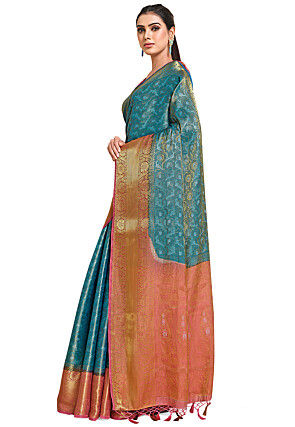 Woven Bangalore Silk Saree in Blue