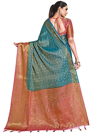 Woven Bangalore Silk Saree in Blue
