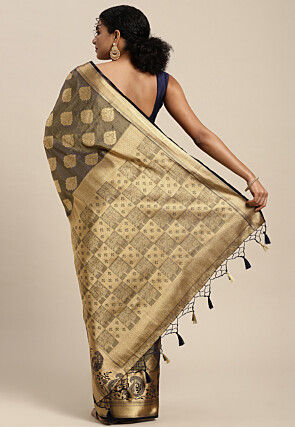 Woven Bangalore Silk Saree in Charcoal Black